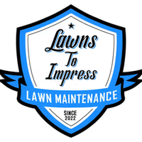 Blue shield logo for “Lawns To Impress” lawn maintenance, with “Since 2022” text.