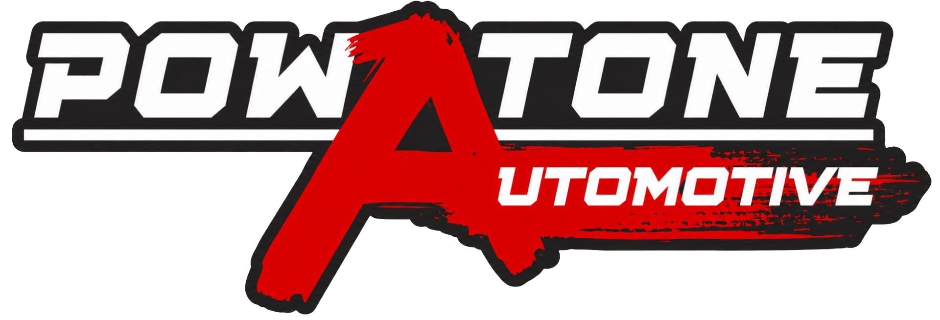 Powatone Automotive logo in white on a red background