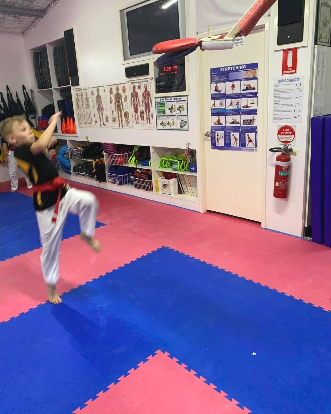 A Young Boy is Practicing Martial Arts in a Gym — Him-Do Tae Kwon Do Academy In Salamander Bay, NSW