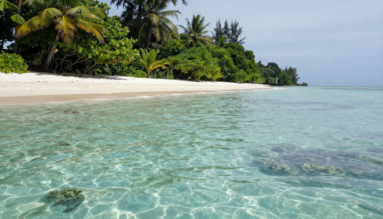 Clear tropical water and a quiet Aore Island beach for swimming and snorkelling