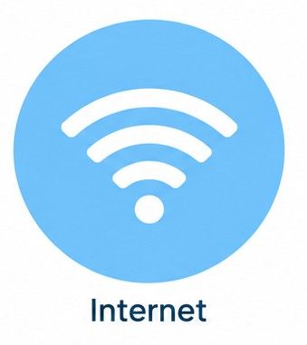 Blue Internet icon with white Wi‑Fi symbol and the word “Internet” underneath
