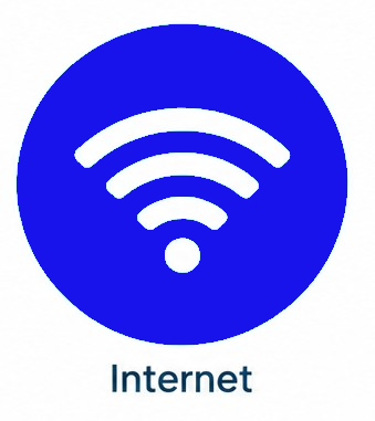 Blue Wi‑Fi icon in a circle labeled “Internet”