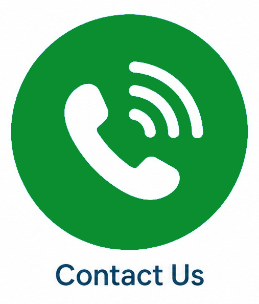Green contact button with a white phone icon and signal waves above the text 