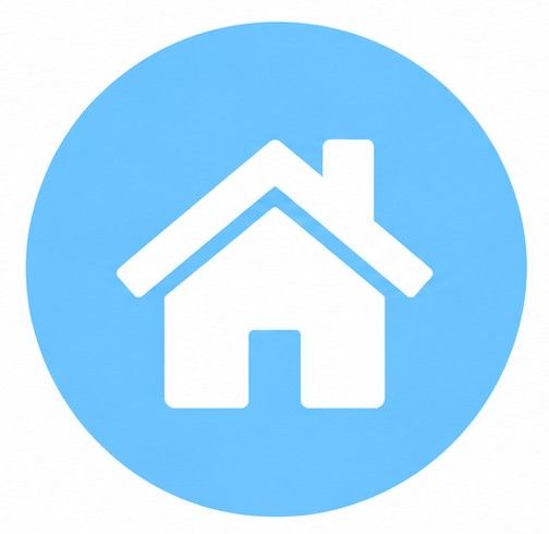 White house icon inside a blue circle on a light background