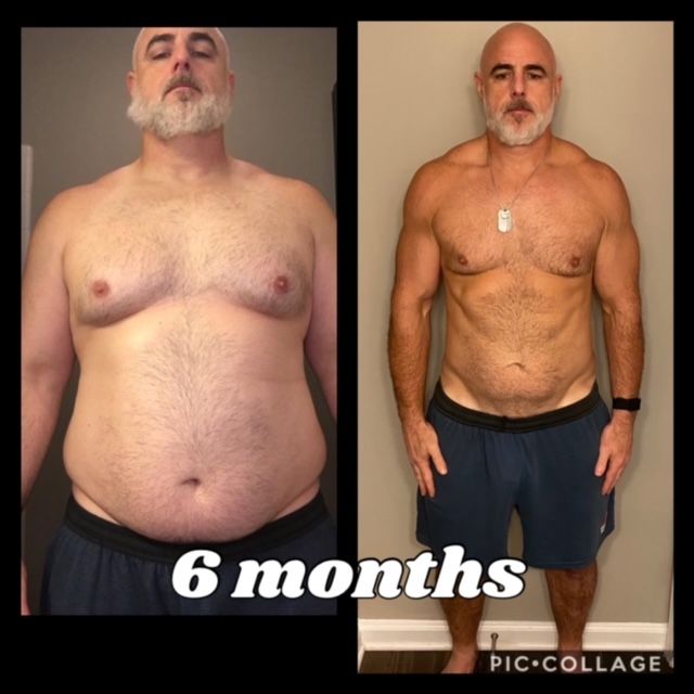 A picture of a man before and after 6 months