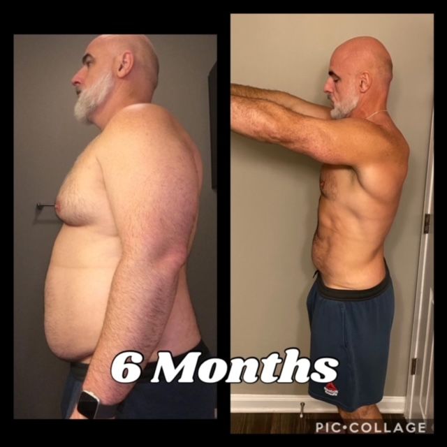 A picture of a man before and after 6 months