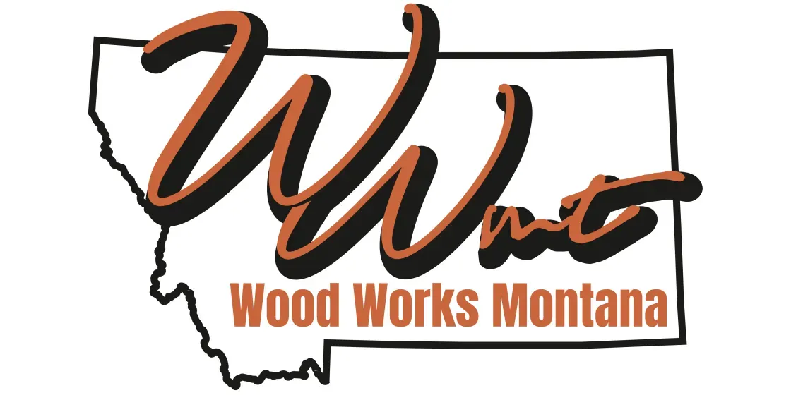 Logo for Wood Works Montana, featuring cursive