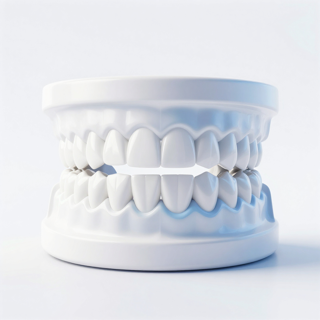 Protesi dentaria stilizzata, illustrazione 3D pulita per Studio Dentistico Oria, protesi dentale a T
