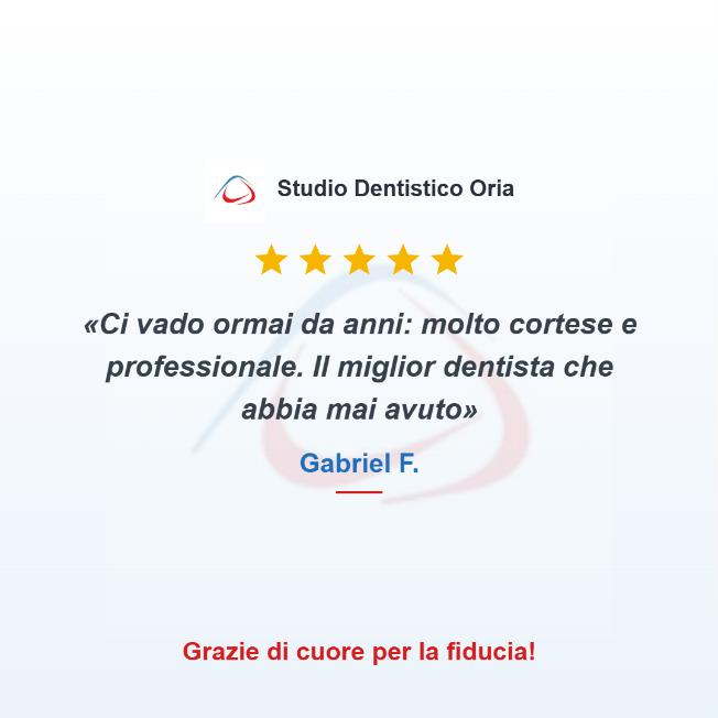 Recensione a 5 stelle di Gabriel per Studio Dentistico Oria, dentista a Torino