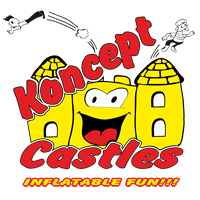 Koncept Castles logo cartoon style bouncy castle.