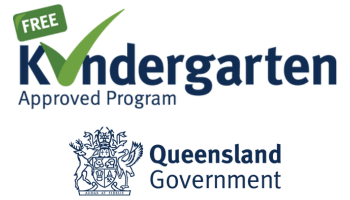 Logo for a free, approved kindergarten program. Includes green check mark, 