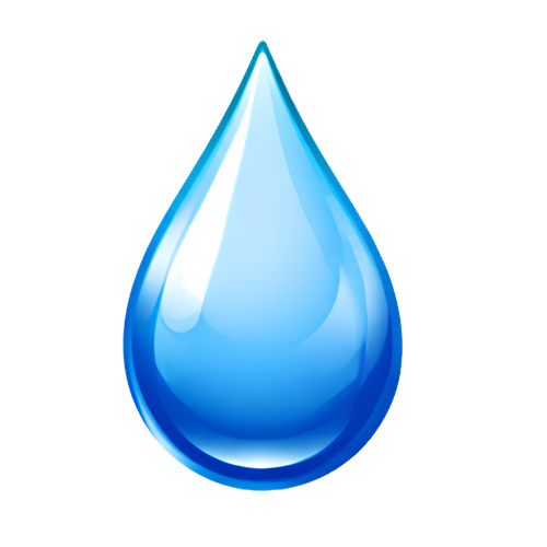 Glossy blue water droplet icon on a white background