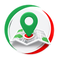 Green location pin on a folded map, surrounded by a red and green circular arrow icon.