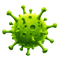 Bright green 3D virus particle with spike-like protrusions, isolated on a white background