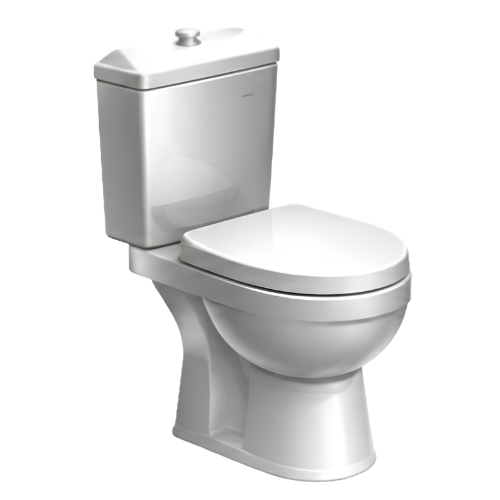 White toilet with closed lid and silver flush tank on a white background