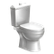 White toilet with closed lid and silver flush tank on a white background