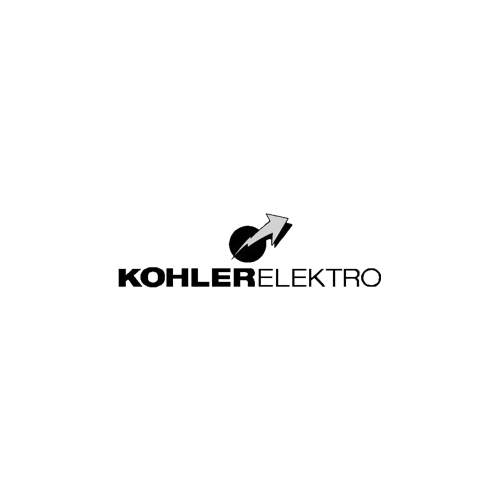 Kohler-Elektro-Logo mit schwarzem Schriftzug und einem nach oben gerichteten Pfeil auf weißem Hintergrund