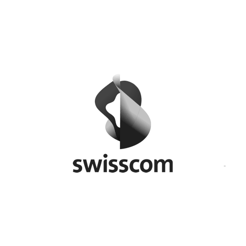 Swisscom-Logo in Schwarz und Grau auf weißem Hintergrund