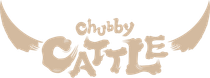 Logo reading &ldquo;Chubby Cattle&rdquo; in tan with stylized cattle horns on a white background
