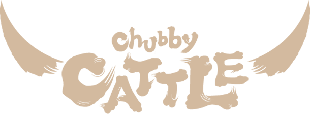 Logo reading &ldquo;Chubby Cattle&rdquo; in tan with stylized cattle horns on a white background