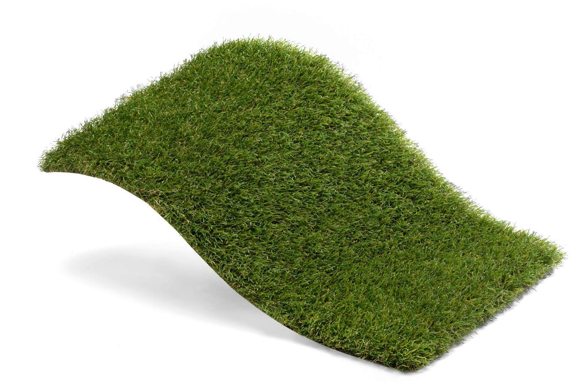 Groen kunstgrasmonster in de vorm van een golf, op een witte achtergrond.