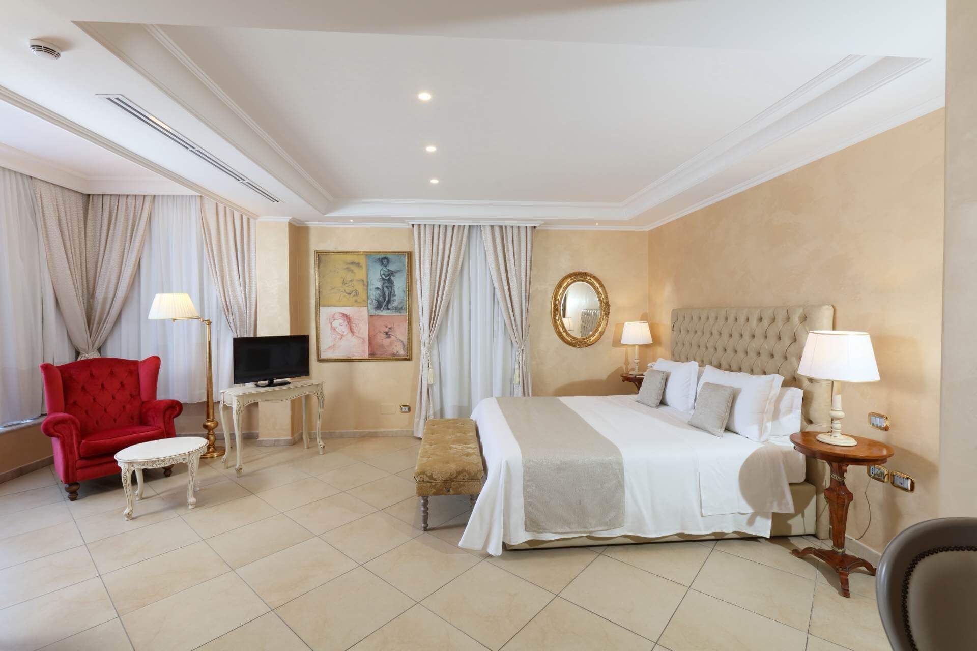 There is a large bed in the middle of the room.