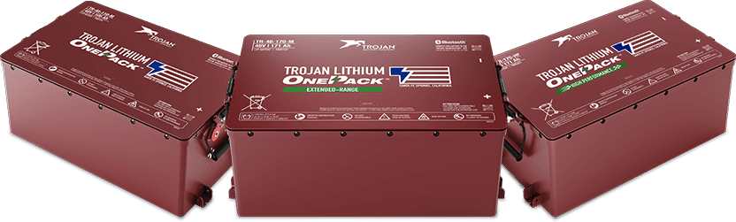 A picture of a lithium ion battery that says lithium ion is here trusted trojan power.