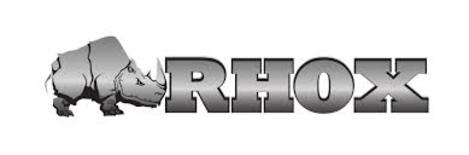A rhinoceros is standing next to the word rhox.