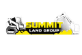 Summit Land Group logo with yellow and black text, flanked by excavator graphics on both sides