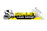 Summit Land Group logo with yellow and black text, flanked by excavator graphics on both sides