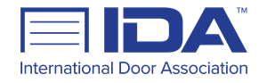 Logo for the International Door Association (IDA), featuring a stylized garage door icon and the letters