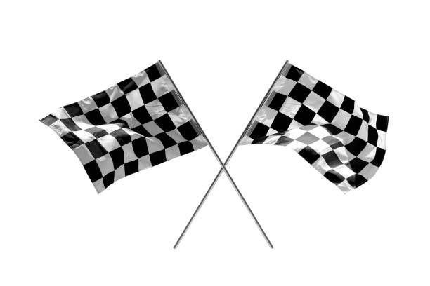 Two crossed checkered flags, waving.