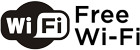A black and white logo for free wi-fi on a white background.