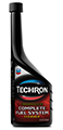 A bottle of techron complete fuel system cleaner on a white background.