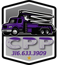 a logo for a company called cpp with a purple truck