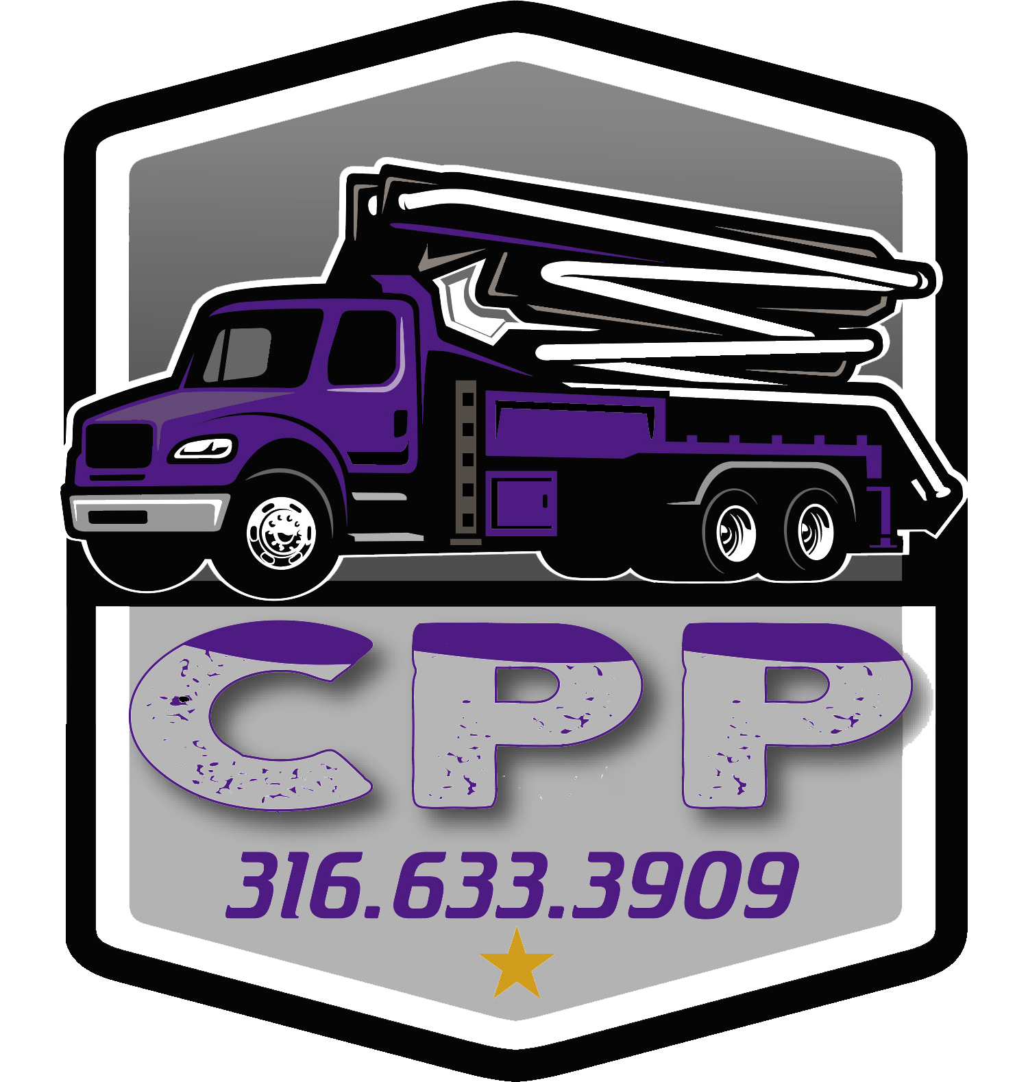 A purple truck with a cpp logo on it.