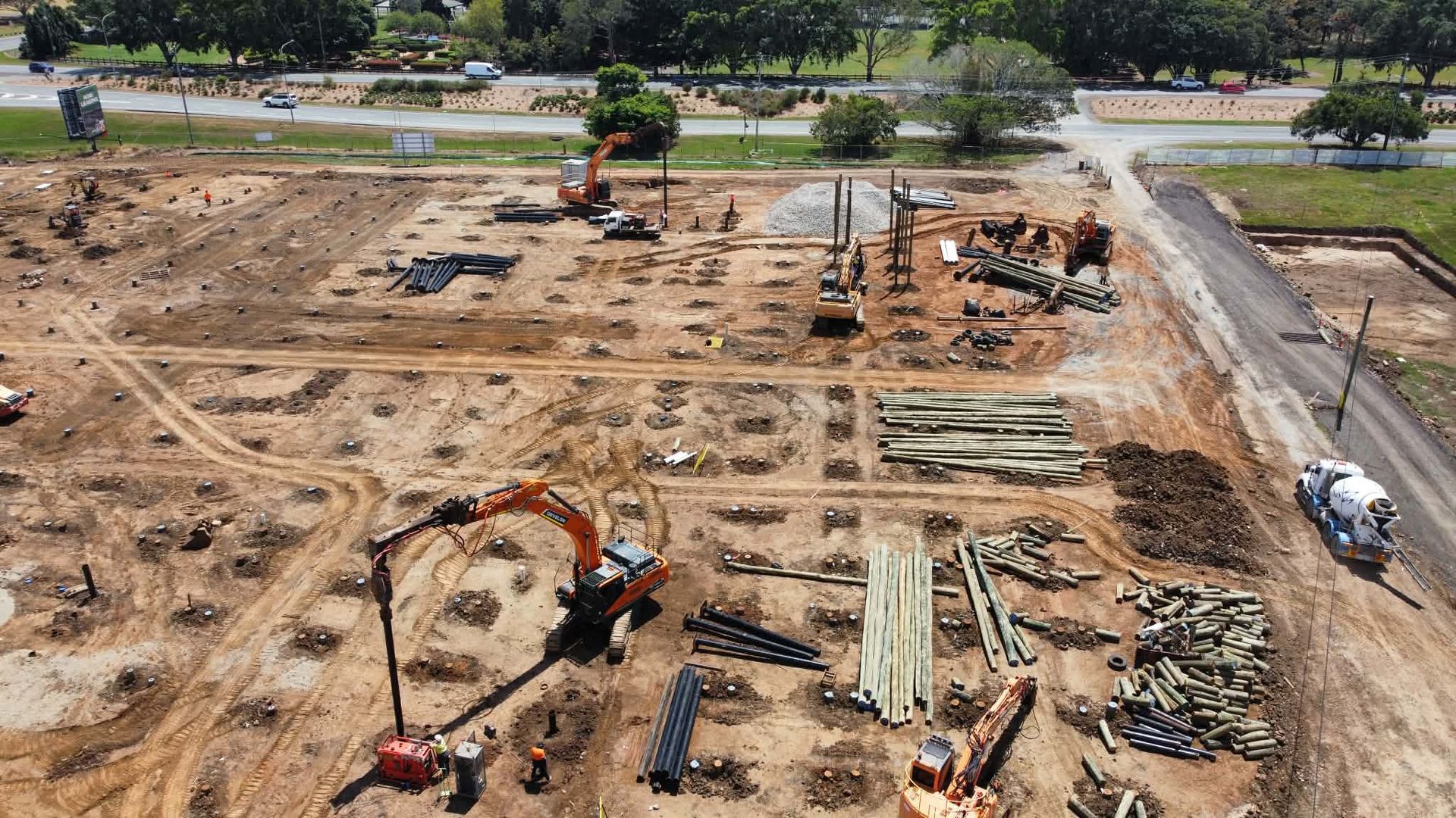 Piling rigs installing timber piles