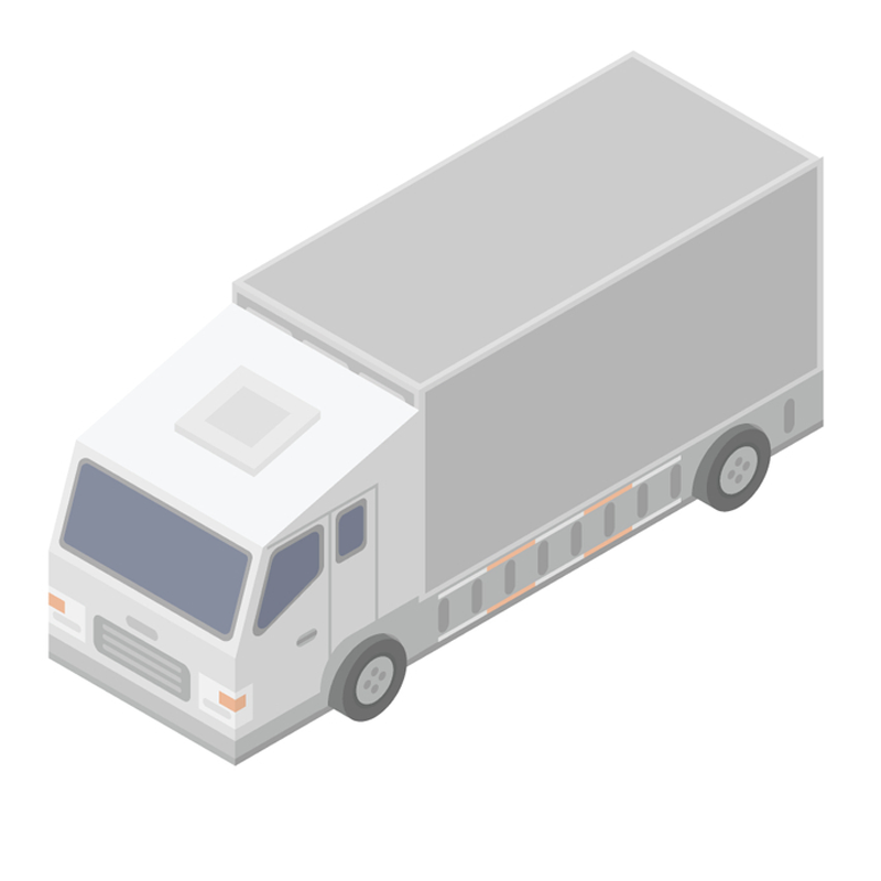 Isometric white and gray delivery truck with a box cargo body