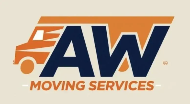 AW Moving Services logo in orange and navy with a moving truck icon