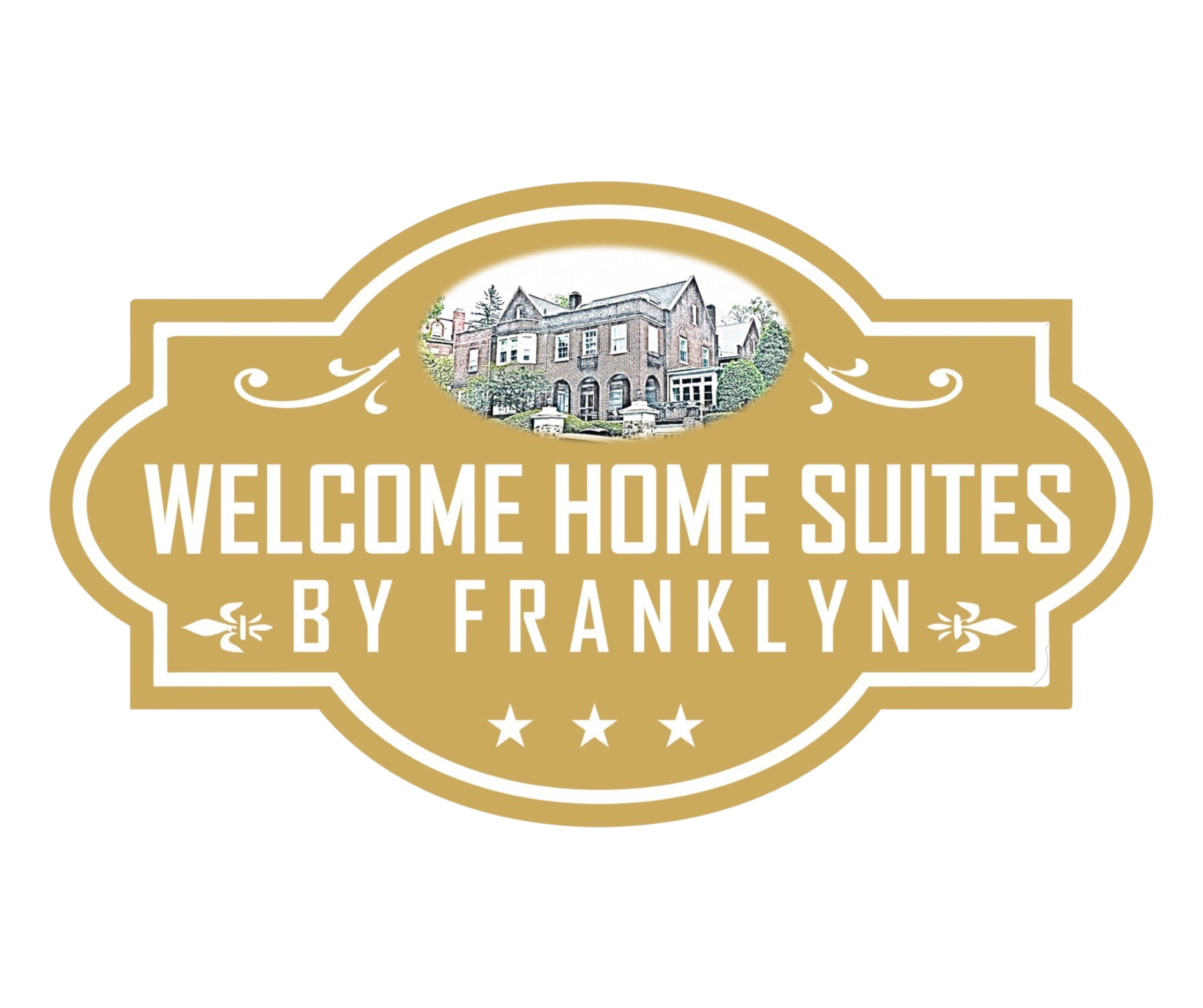 The logo for welcome home suites by franklyn has a picture of a house on it.