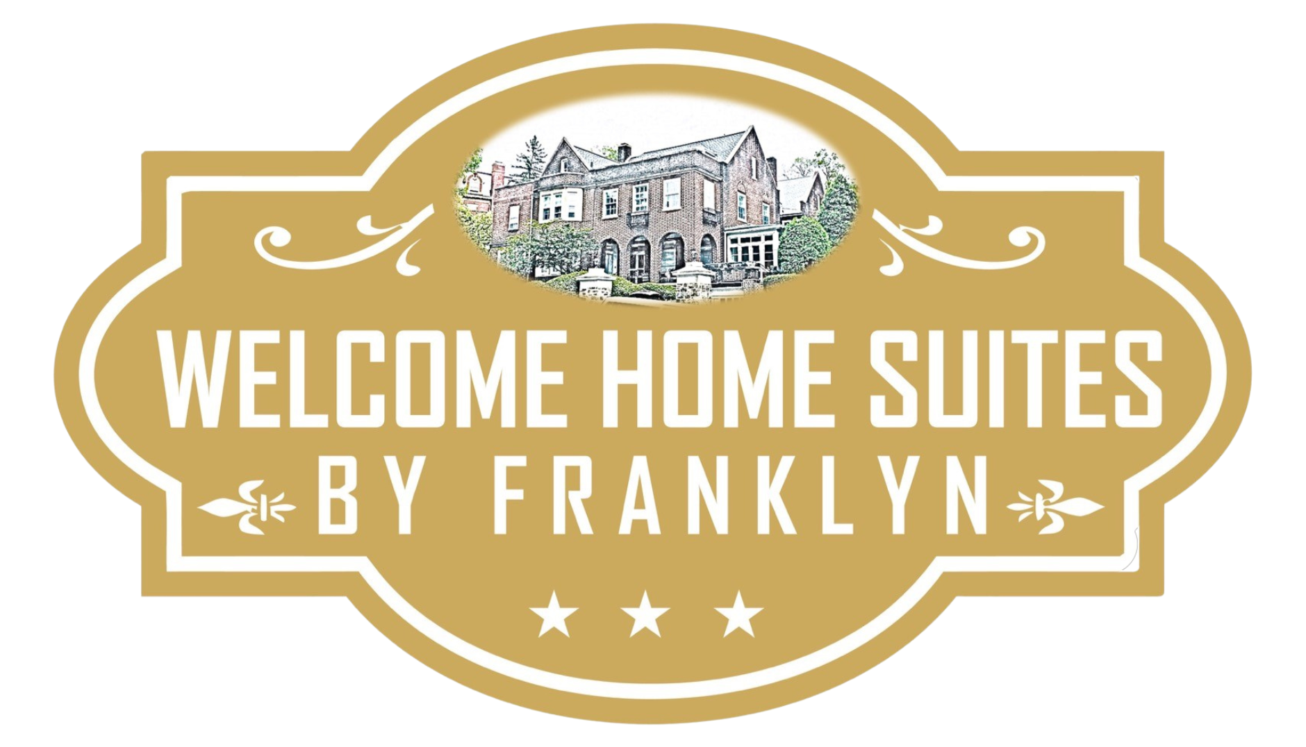 The logo for welcome home suites by franklyn has a picture of a house on it.