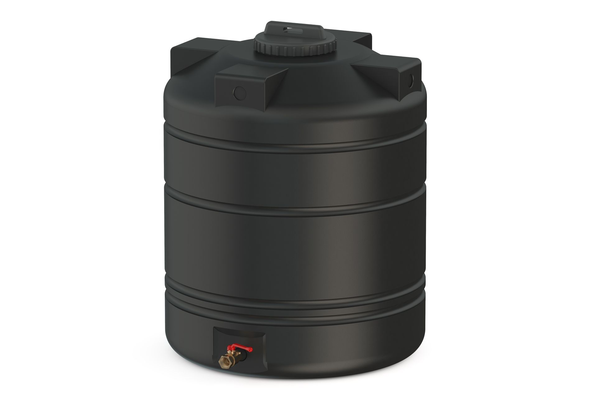An isolated black water tank in a white background. An isolated black water tank in a white background.