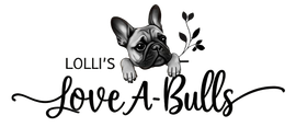 Logo for Lolli&rsquo;s Love-A-Bulls with a black French bulldog and floral accents
