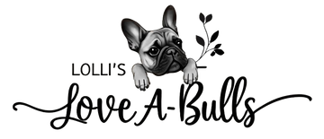 Logo for Lolli&rsquo;s Love-A-Bulls with a black French bulldog and floral accents