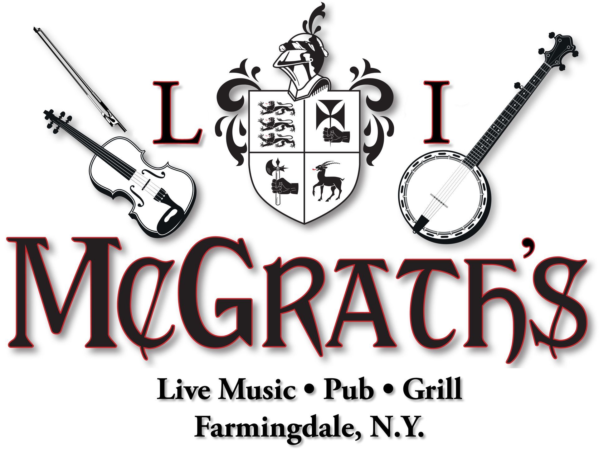 A logo for mcgrath 's live music pub and grill in farmingdale new york