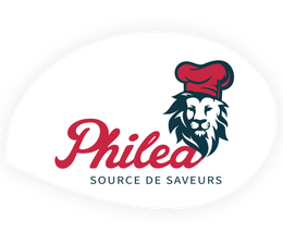 Le logo de Philea food représentant une mascotte tenant un globe dans sa main avec la baseline Source de saveur.