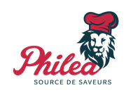 Le logo de Philea food représentant une mascotte tenant un globe dans sa main avec la baseline Source de saveur.