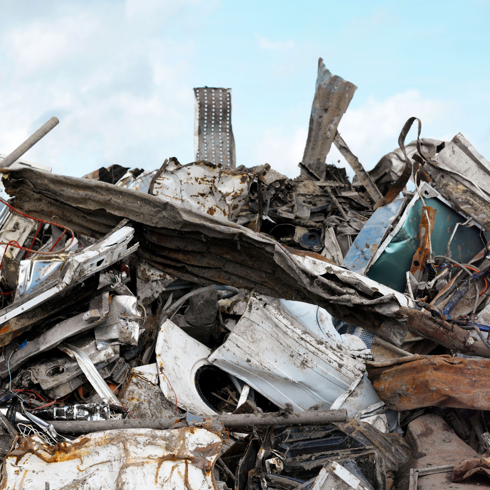 A pile of aluminum scrap for recycling at Gutterman Iron & Metal in Virginia Beach Metro, ready for 