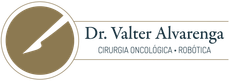 Logotipo do Dr. Valter Alvarenga, com um ícone circular dourado e o texto “Cirurgia Oncológica - Robótica”.