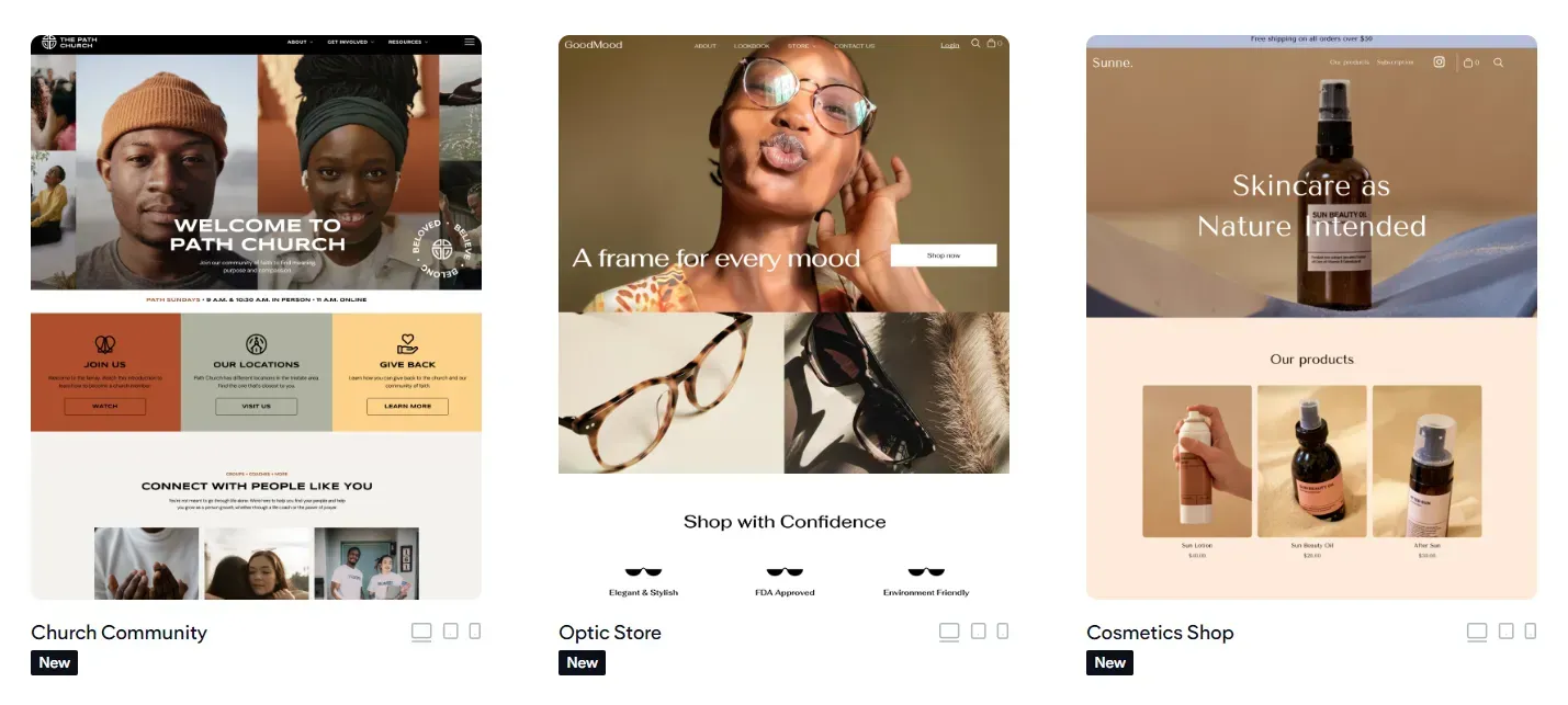 A collage of three different websites with a woman wearing glasses and a spray bottle.